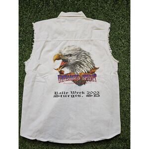 Vintage STURGIS MOTORCYCLE MENS XL SLEEVELESS BUTTON UP Canvas SHIRT VEST Eagle